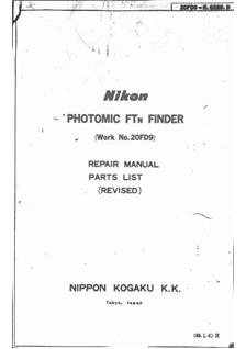 Nikon Photomic FTn Finder manual. Camera Instructions.